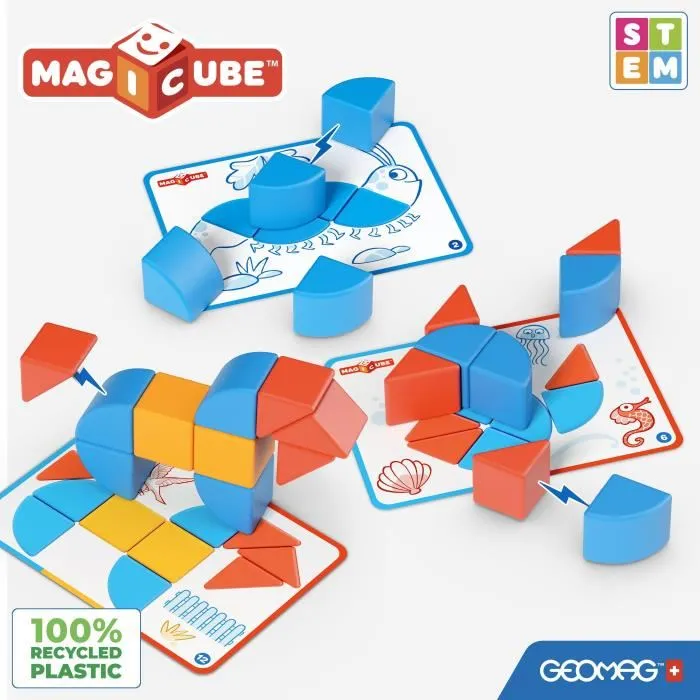 Geomag Magicube Blocs magnétiques de construction éducatifs - 16 pièces en plastique recyclé pour enfants de 1 à 5 ans