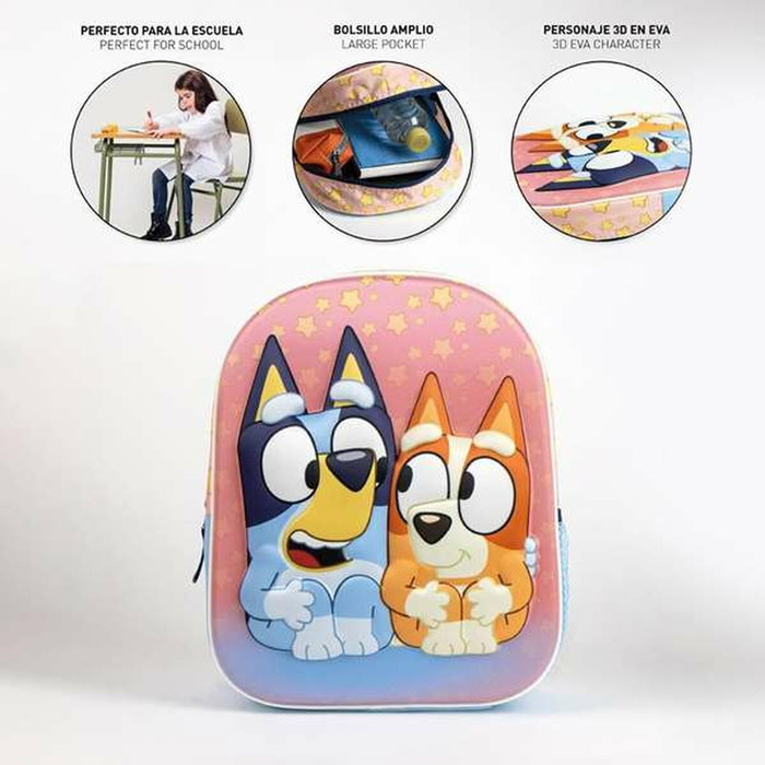 Cerdá Sac à dos enfant Bluey 3D - 25 x 31 x 10 cm avec motif personnage - Pour enfants à partir de 3 ans - Rose