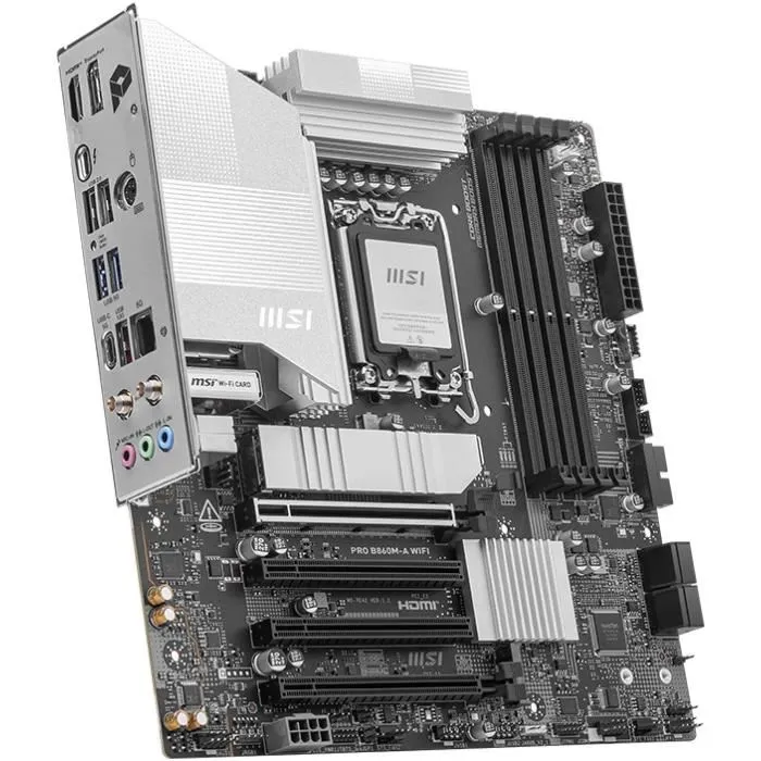 MSI Carte mère PRO B860M-A WiFi - Intel B860 LGA 1851 (Socket V1) micro ATX - DDR5 - Wi-Fi 7 (802.11be) et 5 Gigabit Ethernet