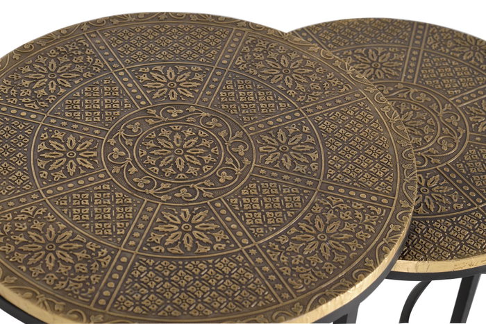 GINER Y COLOMER - Lot de 3 Tables Gigognes à Plateau en Bronze et Base en Métal Noir - Dimensions : 49 cm de Haut x 44 cm de Diamètre (Grand Modèle)