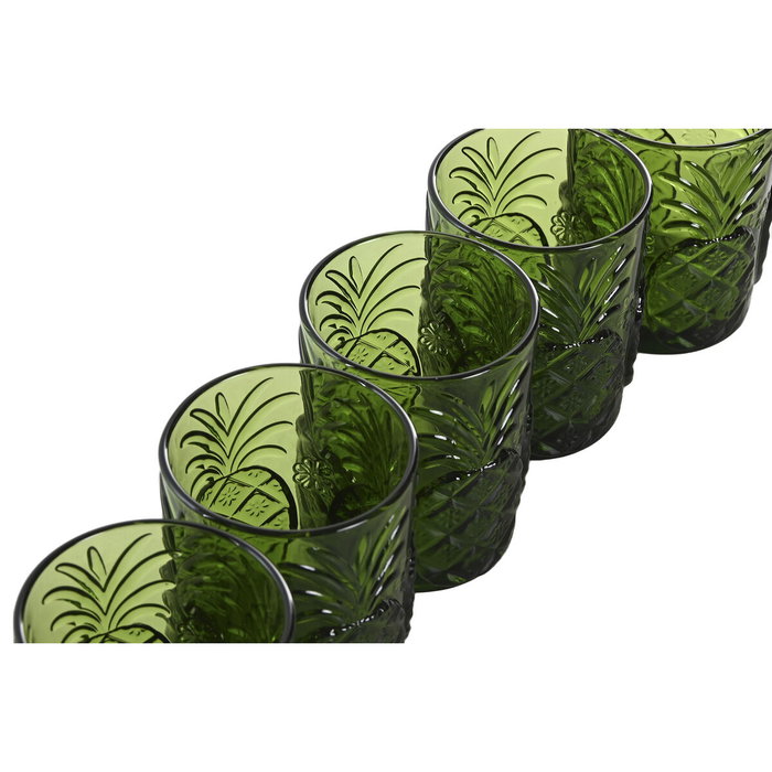 Set de Verres Home ESPRIT Vert Verre Avec relief 300 ml (6 Unités)