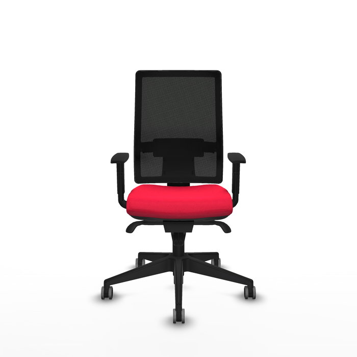 Chaise Horna Synchro 5 positions tissu Rouge Maille Noir Base pyramidale noire Accoudoir 1D Sans appui-tête Roulettes 65mm pour moquette