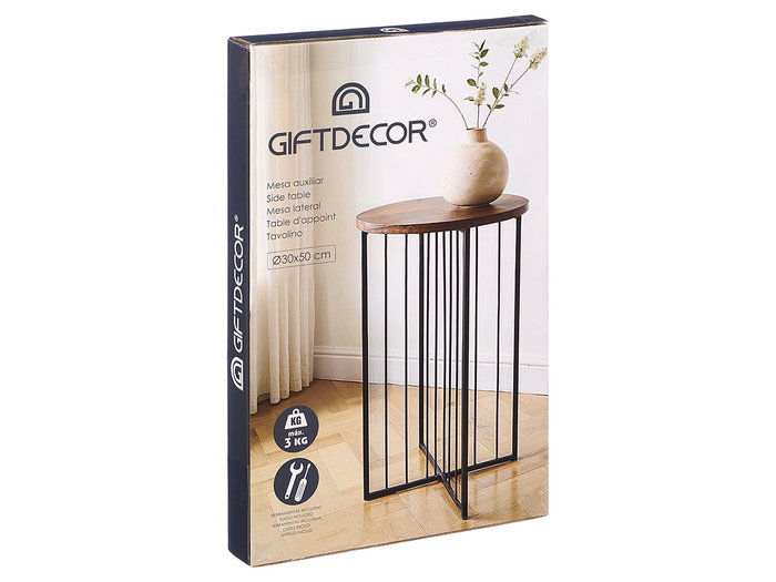 Giftdecor Table d'Appoint Ronde Haute Bois et Métal Naturel Noir 49x3x30 cm (Set de 4) Giftdecor Table d'Appoint Ronde Haute Bois et Métal Naturel Noir 49x3x30 cm (Set de 4)