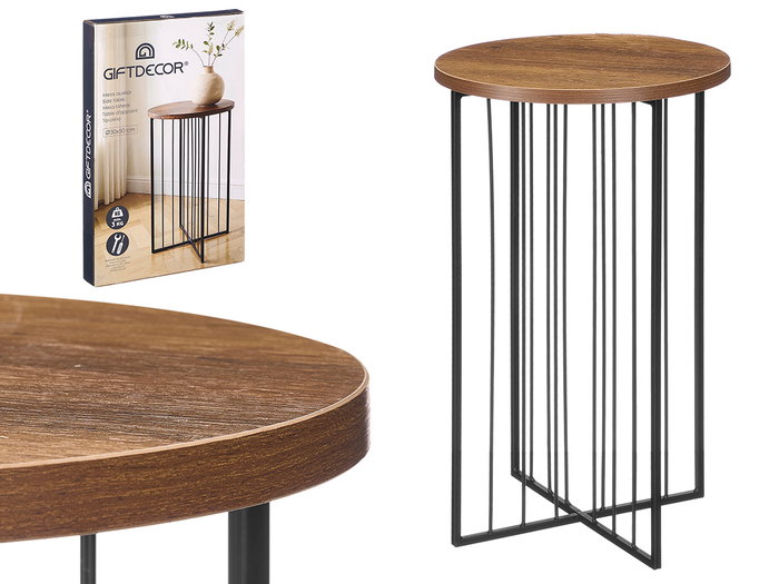 Giftdecor Table d'Appoint Ronde Haute Bois et Métal Naturel Noir 49x3x30 cm (Set de 4) Giftdecor Table d'Appoint Ronde Haute Bois et Métal Naturel Noir 49x3x30 cm (Set de 4)