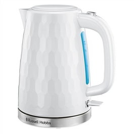 Russell Hobbs 26050-70 Hervoir électrique 1,7 L avec fonction ébullition rapide (55s), design Honeycomb blanc et bec en acier inoxydable