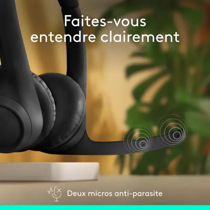 Logitech Zone 300 - Casque sans fil Bluetooth avec microphone anti-parasite Beamforming - Noir