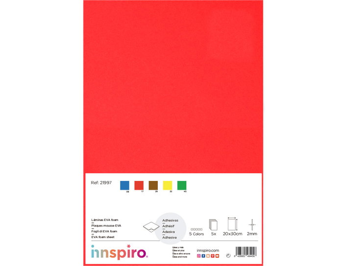 Innspiro Set de 5 feuilles en mousse EVA adhésive assorties 20x30cm x 2mm