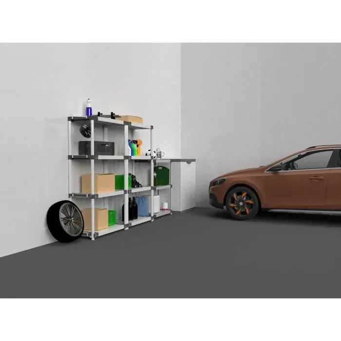 TOOD - Étagère de rangement en plastique renforcé 4 tablettes - Charge max 80 kg par tablette - Dimensions 80 x 40 x 168 cm - Noir et gris