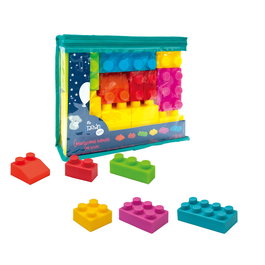 TACHAN Jeu de Construction 28 Briques Souples en Plastique avec Sac de Rangement - À partir de 2 ans