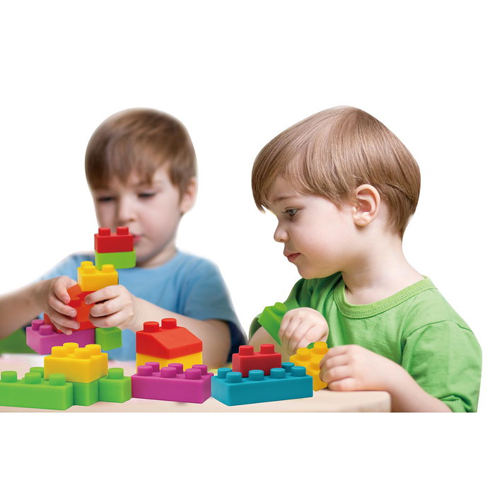TACHAN Jeu de Construction 28 Briques Souples en Plastique avec Sac de Rangement - À partir de 2 ans