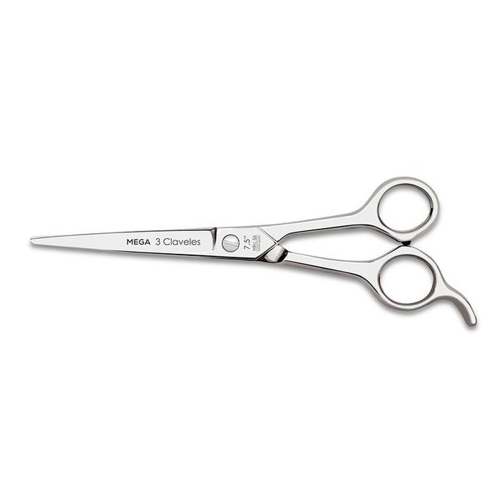 Tres Claveles - Tijera Peluq. Mega - Ciseaux de coiffure professionnels 7.5" (19 cm), acier inox AISI 420, fil microdenté, ajustable, pour salon et barbier Tres Claveles - Tijera Peluq. Mega - Ciseaux de coiffure professionnels 7.5" (19 cm), acier inox AISI 420, fil microdenté, ajustable, pour salon et barbier