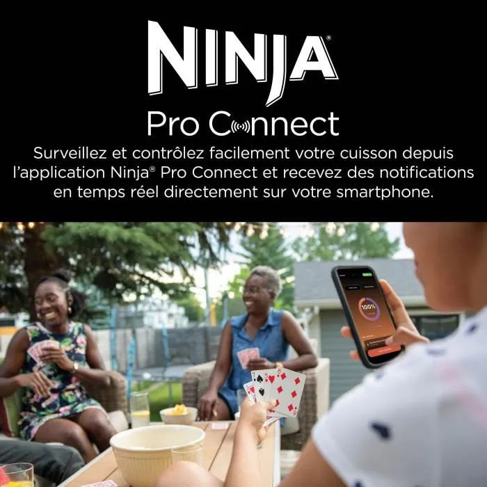 Ninja Barbecue électrique et fumoir Woodfire Pro Connect XL OG901EU - Contrôle par smartphone, 7 programmes de cuisson et thermosonde intégrée