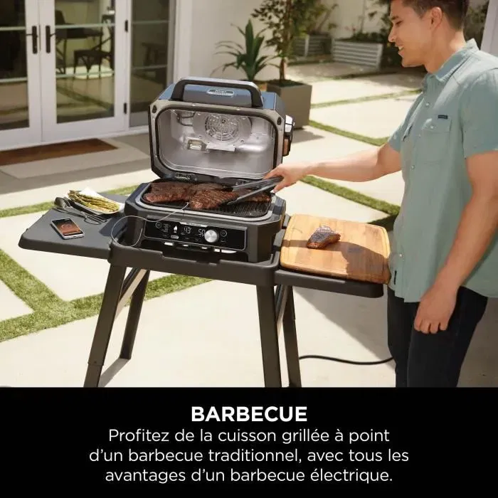 Ninja Barbecue électrique et fumoir Woodfire Pro Connect XL OG901EU - Contrôle par smartphone, 7 programmes de cuisson et thermosonde intégrée