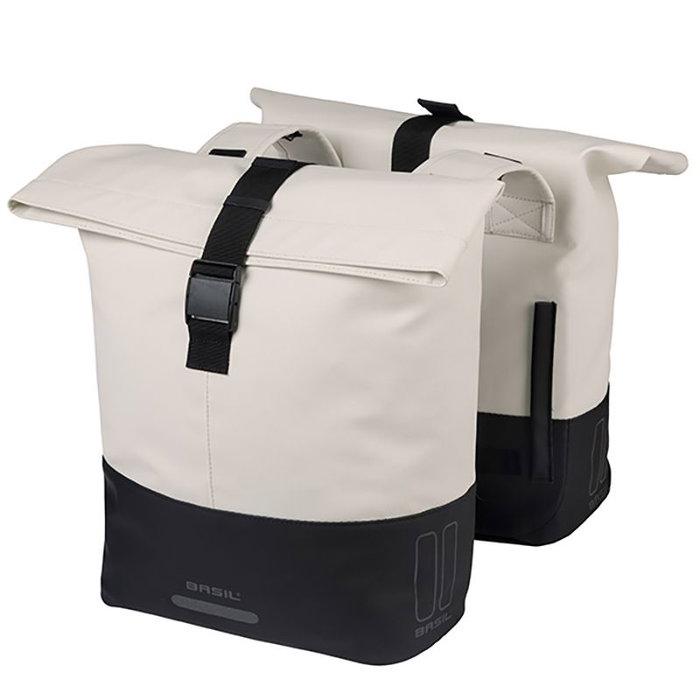 BASIL Cove DB Sacoches vélo double 28-32L PET recyclé cuir vegan imperméable avec attaches universelles pour porte-bagages BASIL Cove DB Sacoches vélo double 28-32L PET recyclé cuir vegan imperméable avec attaches universelles pour porte-bagages