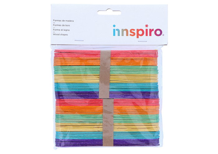 Innspiro Bâtonnets de polo en bois jumbo mix couleurs 150x18x1,5mm