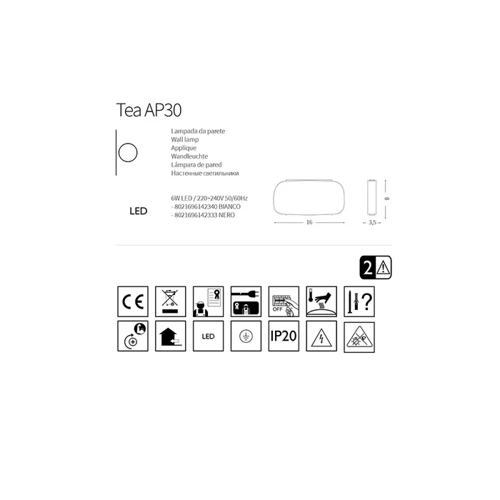 I-L Aplique mural LED 'Tea' - 30 lumières, 6W, référence [I-L-142333]