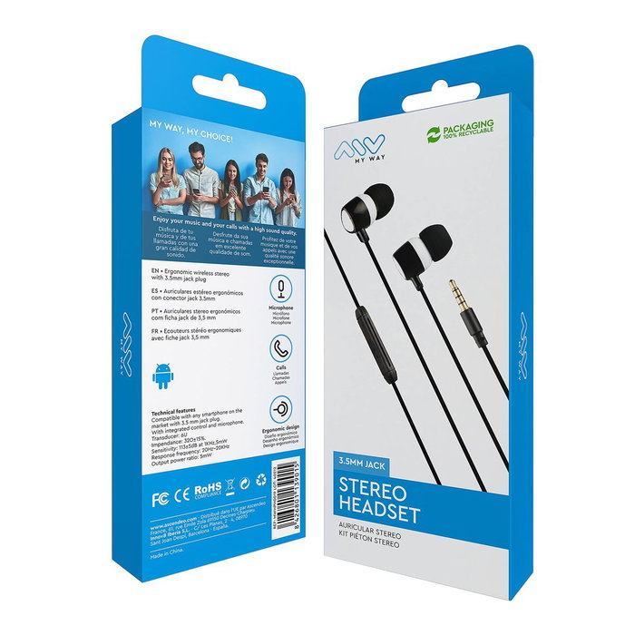 Casques avec Microphone Myway MWHPH0019 Blanc Noir