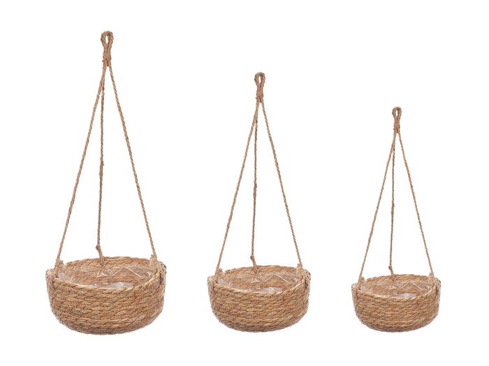 Giftdecor Lot de 3 Pots Suspendus en Esparto Bombé Naturel 27x59x27 cm (Set de 6)