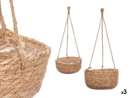 Giftdecor Lot de 3 Pots Suspendus en Esparto Bombé Naturel 27x59x27 cm (Set de 6)
