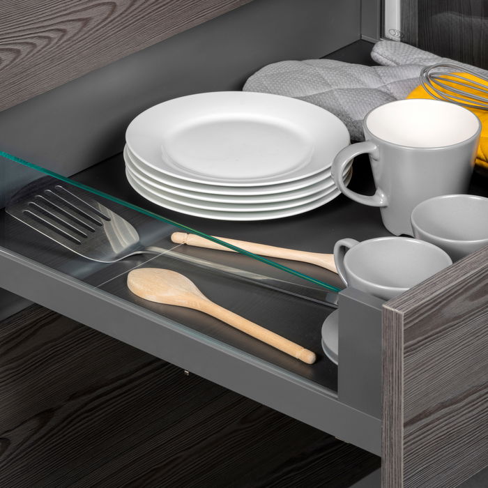 Emuca Tiroir Extérieur Vertex 40kg côtés en verre 131mm de haut, 450mm de profondeur, Acier & Aluminium et Verre, Gris Anthracite