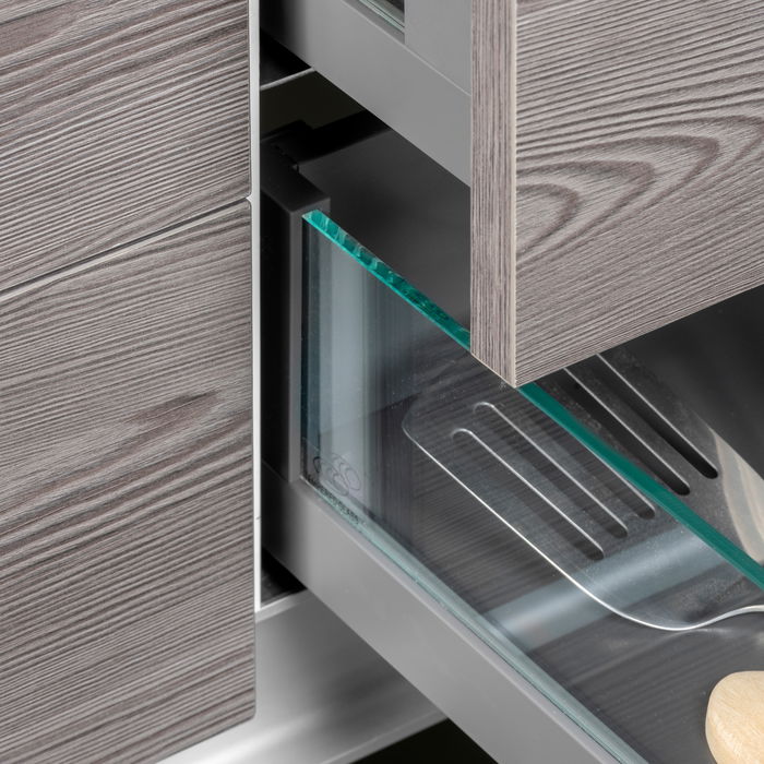 Emuca Tiroir Extérieur Vertex 40kg côtés en verre 131mm de haut, 450mm de profondeur, Acier & Aluminium et Verre, Gris Anthracite