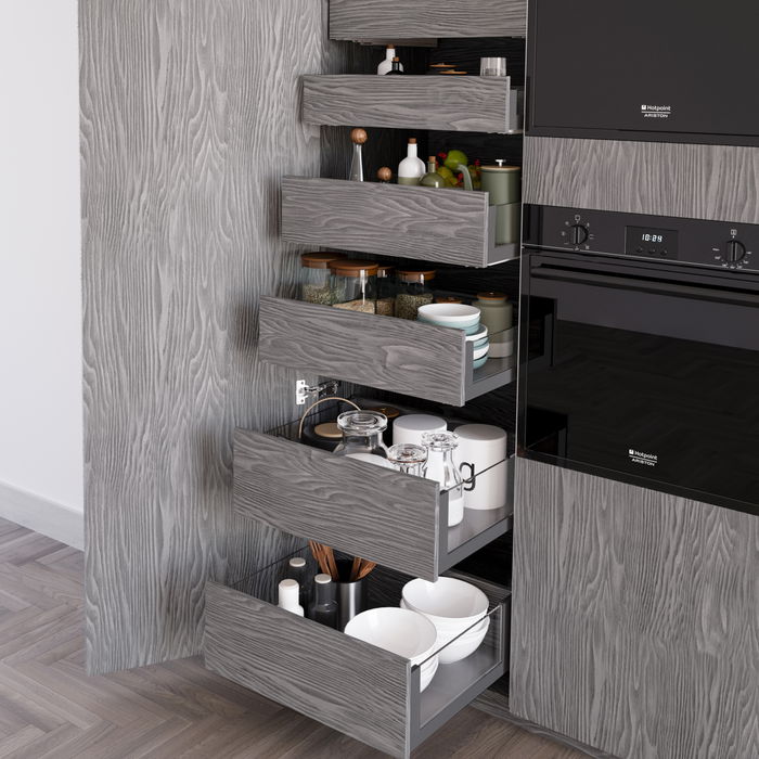 Emuca Tiroir Extérieur Vertex 40kg côtés en verre 131mm de haut, 450mm de profondeur, Acier & Aluminium et Verre, Gris Anthracite