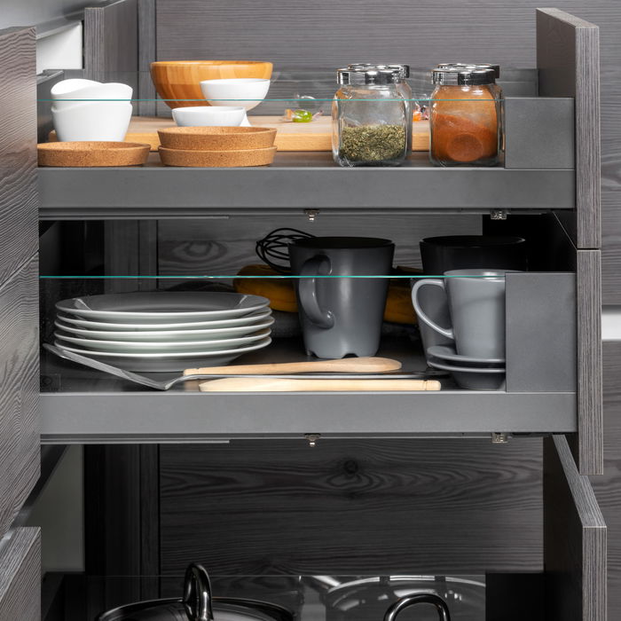 Emuca Tiroir Extérieur Vertex 40kg côtés en verre 131mm de haut, 450mm de profondeur, Acier & Aluminium et Verre, Gris Anthracite