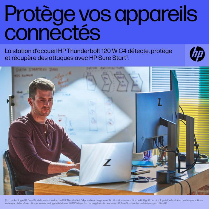 HP Station d'accueil Thunderbolt 4 120 W G4 - Pour PC et Mac - 4 écrans 4K, ports multiples (USB-C, HDMI, DisplayPort, USB-A, RJ45), technologie Intel vPro