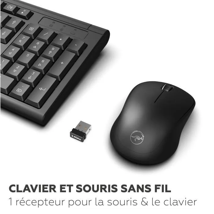 Mobility Lab Alpha Ensemble Clavier et Souris Sans Fil Ergonomique avec Pave Numerique Integre - USB