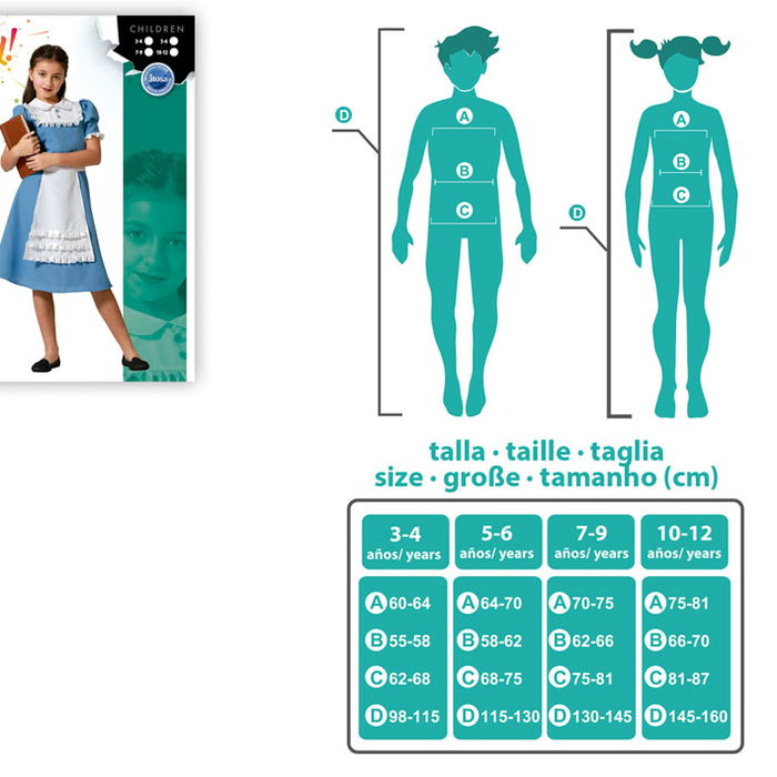 Déguisement Princesse Azur, Robe de Fille avec Tablier pour Enfant - Taille 7-9 Ans