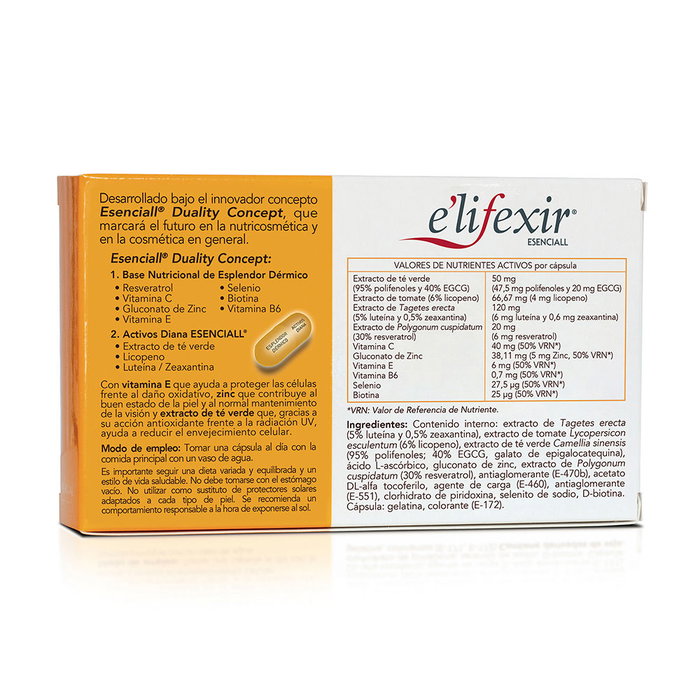 E'Lifexir CAPSULES Peau Cannelle ESSENTIELLE 80 unités - Protection UV, Antioxydant, Vitamines C, E, Zinc, Sélénium, Biotine, Resvératrol, Thé Vert, Lycopène