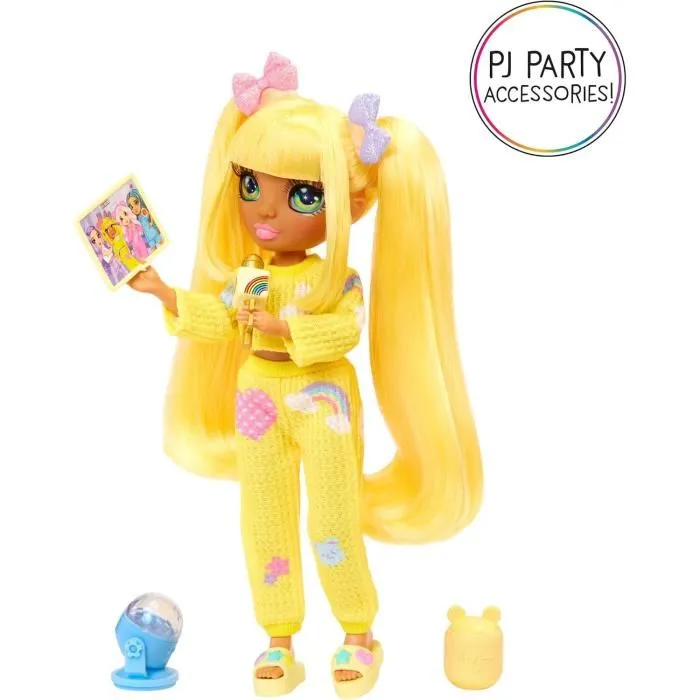 Rainbow High Poupée articulée Junior High Pyjama Party Sunny 22 cm avec accessoires (microphones, haut-parleur, lumière disco) - Jouet pour enfant dès 4 ans Rainbow High Poupée articulée Junior High Pyjama Party Sunny 22 cm avec accessoires (microphones, haut-parleur, lumière disco) - Jouet pour enfant dès 4 ans