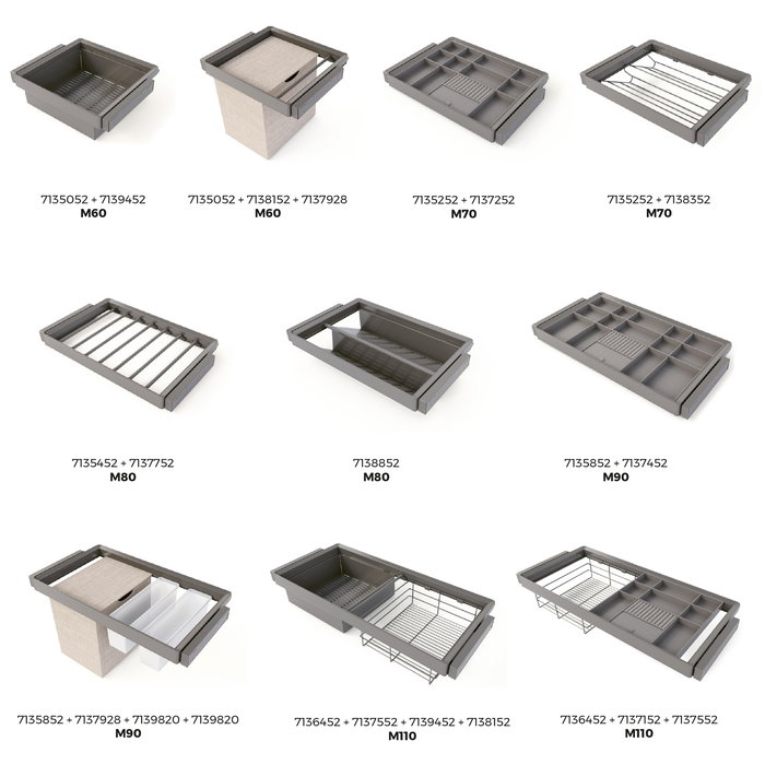 Emuca Rack avec glissières à extension totale et à fermeture douce pour accessoires d'armoire Quartz, 562-588mm, Aluminium et plastique, Titane