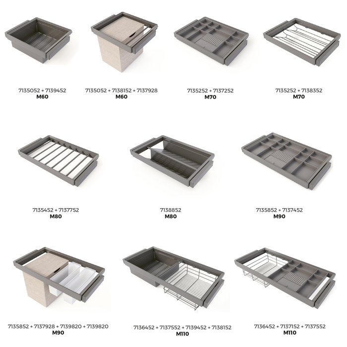 Emuca Rack avec glissières à extension totale et à fermeture douce pour accessoires d'armoire Quartz, 562-588mm, Aluminium et plastique, Titane