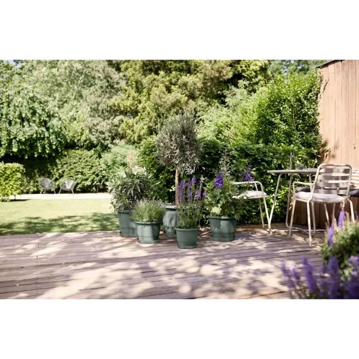 ELHO Pot de fleurs Amiga Rond 25 - Vert, 24.5 cm x 18 cm - Pour terrasse et jardin - 100% recyclé, résistant au gel et aux chocs