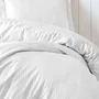 Parure de lit 1 place en satin de coton imprimé rayures blanc - 1 housse de couette 140 x 200 cm + 2 taies d'oreiller 60 x 60 cm