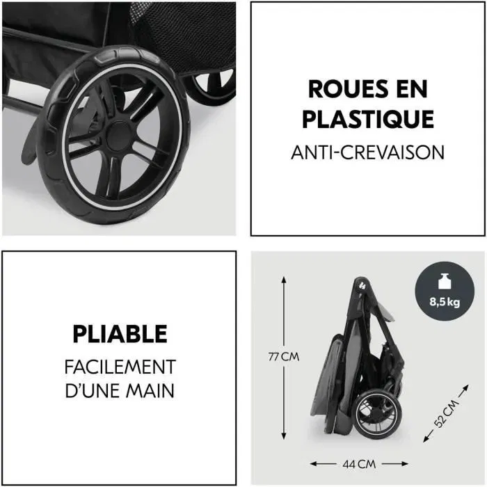 Hauck - Ensemble de voyage 2-en-1 Shop N Care Poussette + Siège auto + Adaptateurs - Gris - 4 roues - Jusqu'à 22 kg