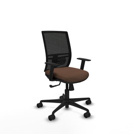 Chaise Yunquera Synchro 4 positions tissu Marron foncé Maille Noir Base en nylon noir Accoudoir 1D Sans appui-tête Roulettes 65mm nylon