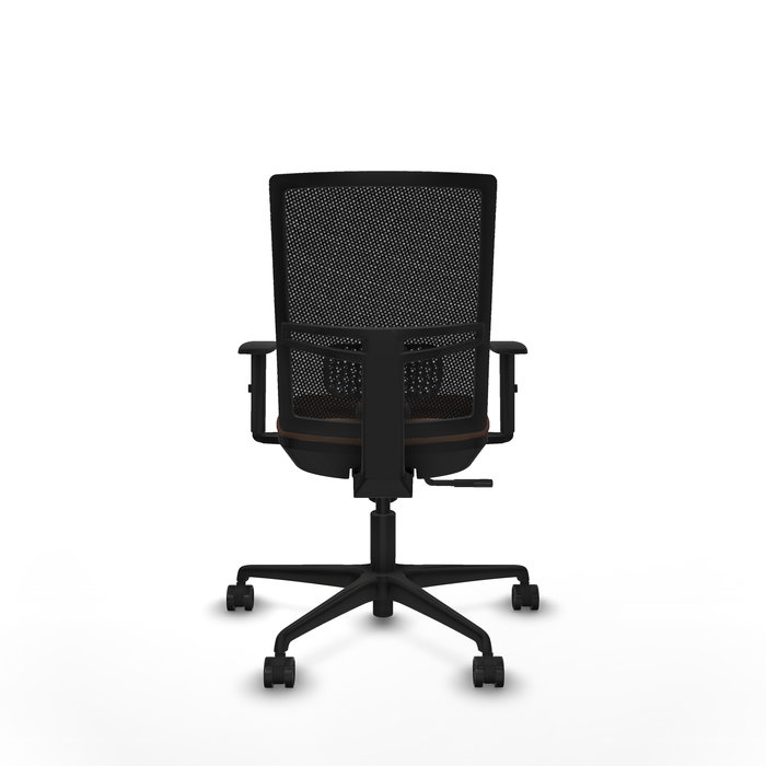 Chaise Yunquera Synchro 4 positions tissu Marron foncé Maille Noir Base en nylon noir Accoudoir 1D Sans appui-tête Roulettes 65mm nylon