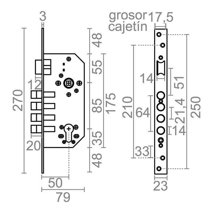 Serrure à mortaiser Micel Acier 85 mm