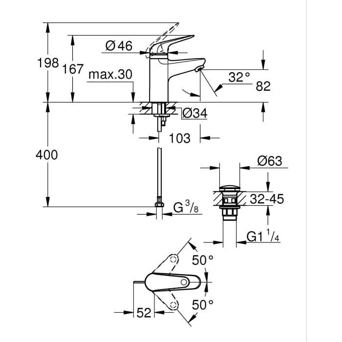 GROHE 24319001 Mitigeur Lavabo Monocommande avec Sécurité Enfant, Finition Chrome, Hauteur 162 mm, Taille S, Modèle Swift