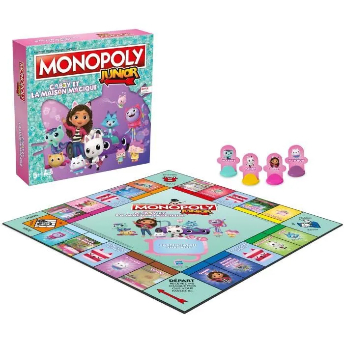 Winning Moves Monopoly Junior Gabby et la Maison Magique - Jeu de société pour enfants à partir de 5 ans, version Gabby's Dollhouse