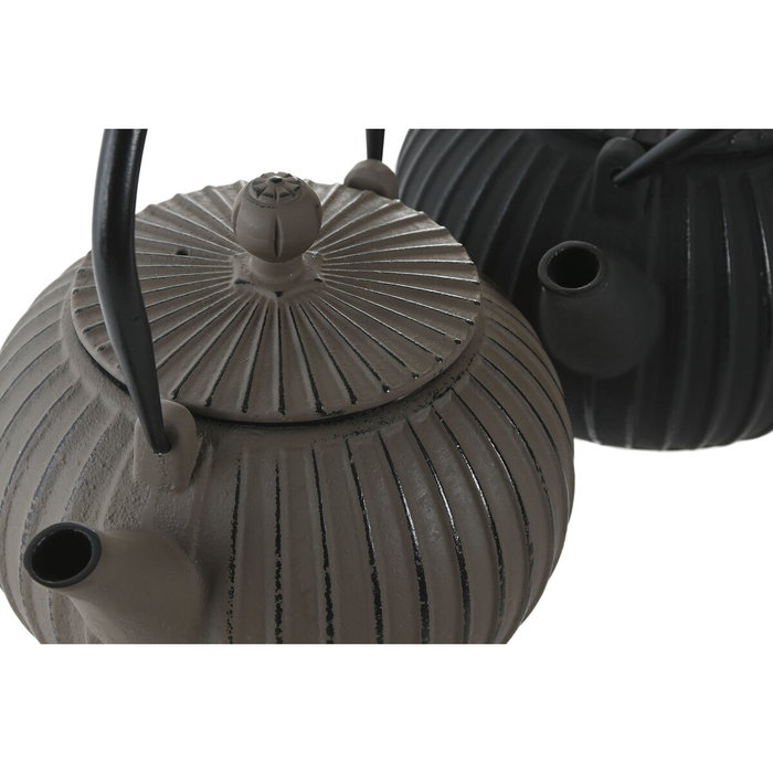 Théière Home ESPRIT Noir Beige Acier inoxydable Fer 1 L (2 Unités)