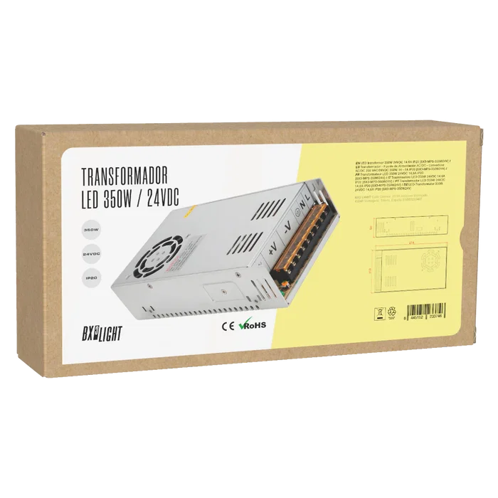 BX3 Alimentation AC/DC, Transformateur 230 VAC vers 24 VDC 350W 14.6A IP20, Source de Courant pour LED 24V - Réf. MPS-350W24V
