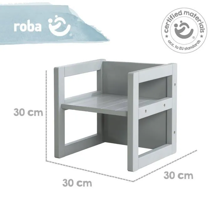 Roba Tabouret Évolutif Enfant - 3 Hauteurs (14/18/29 cm) - Style Campagne - Gris - Capacité 60 kg - Conforme EN 71-1:2014