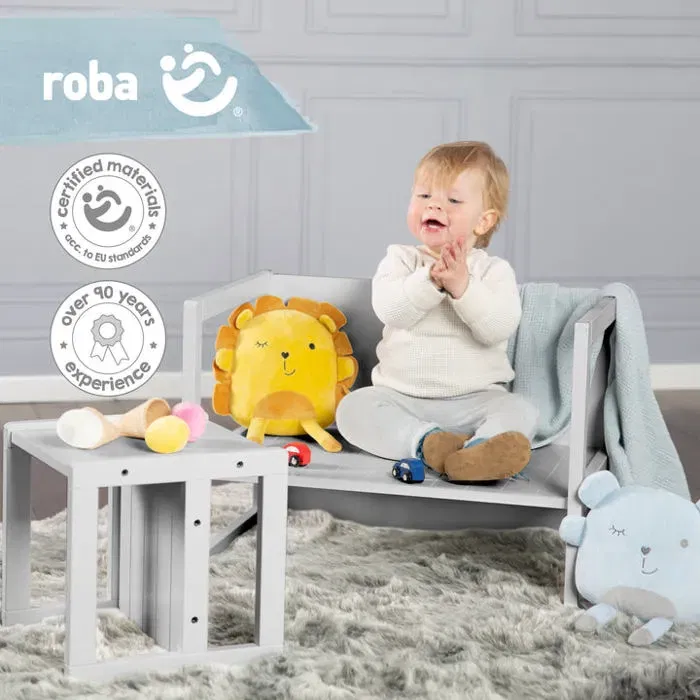 Roba Tabouret Évolutif Enfant - 3 Hauteurs (14/18/29 cm) - Style Campagne - Gris - Capacité 60 kg - Conforme EN 71-1:2014