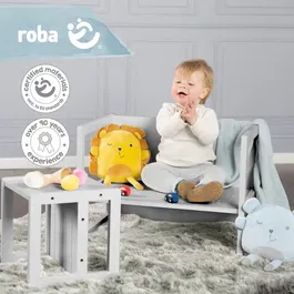 Roba Tabouret Évolutif Enfant - 3 Hauteurs (14/18/29 cm) - Style Campagne - Gris - Capacité 60 kg - Conforme EN 71-1:2014