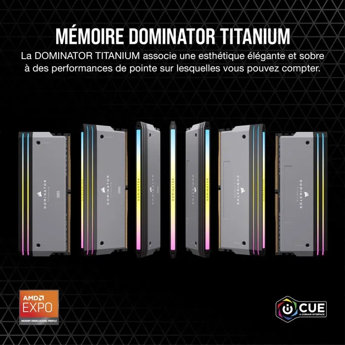 Corsair CMP64GX5M2B6000Z30 DOMINATOR TITANIUM RGB DDR5 64Go (2x32Go) 6000MT/s CL30 1.4V Corsair CMP64GX5M2B6000Z30 DOMINATOR TITANIUM RGB DDR5 64Go (2x32Go) 6000MT/s CL30 1.4V