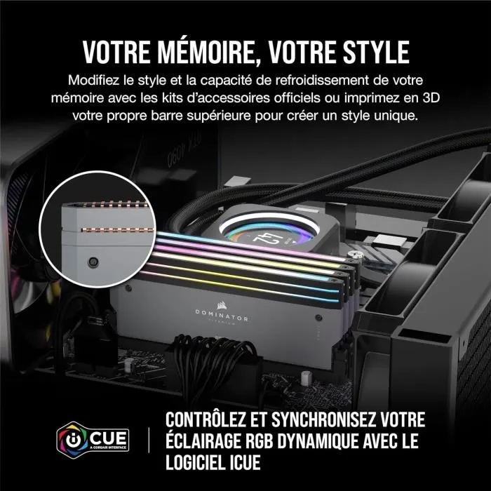 Corsair CMP64GX5M2B6000Z30 DOMINATOR TITANIUM RGB DDR5 64Go (2x32Go) 6000MT/s CL30 1.4V Corsair CMP64GX5M2B6000Z30 DOMINATOR TITANIUM RGB DDR5 64Go (2x32Go) 6000MT/s CL30 1.4V