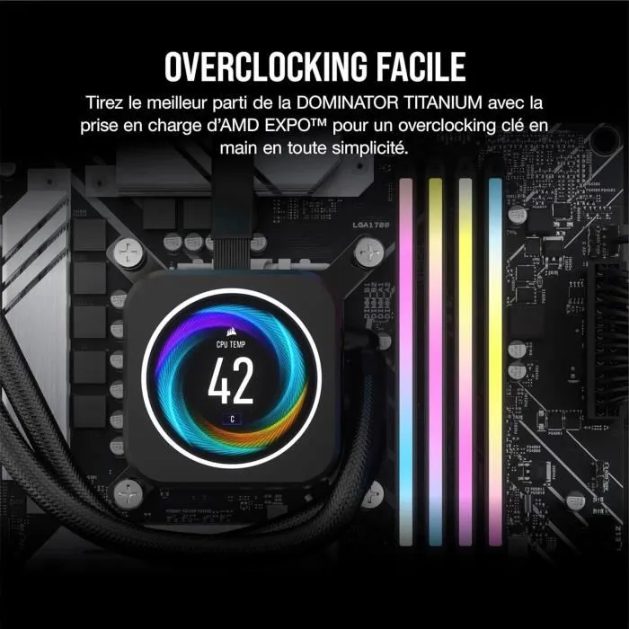 Corsair CMP64GX5M2B6000Z30 DOMINATOR TITANIUM RGB DDR5 64Go (2x32Go) 6000MT/s CL30 1.4V Corsair CMP64GX5M2B6000Z30 DOMINATOR TITANIUM RGB DDR5 64Go (2x32Go) 6000MT/s CL30 1.4V